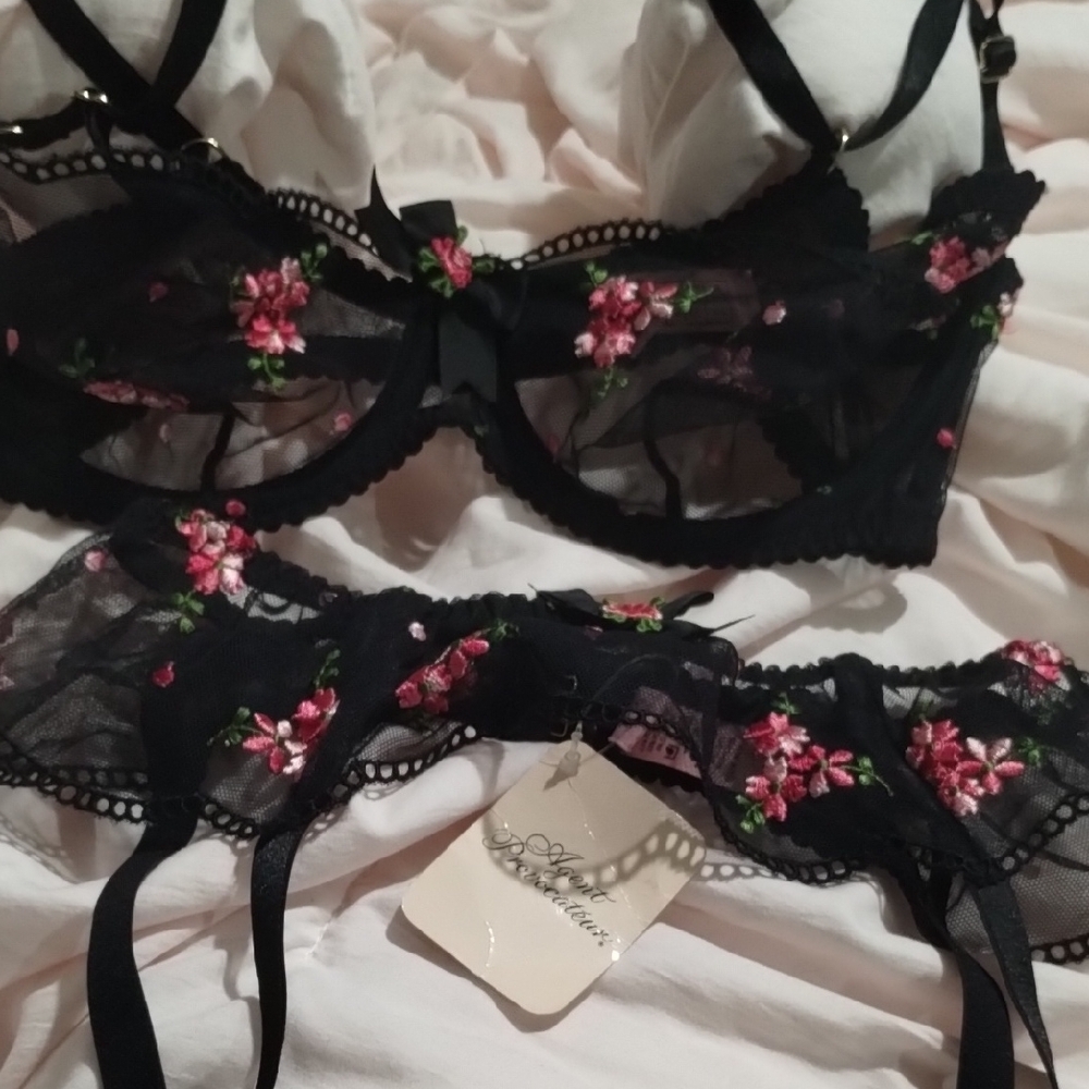 Agent Provocateur Black and Pink Lace Bra